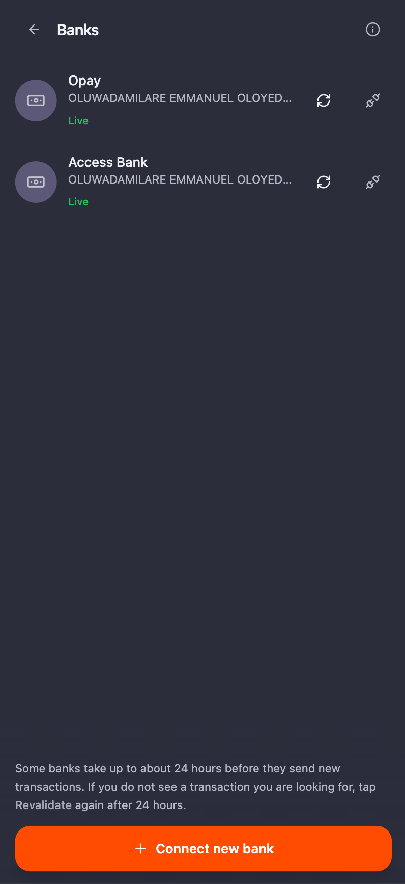 Floww bank sync screen